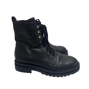 Andre Assous Farah Leather Moto Black Boots 10 Lug Lace Up Zip Combat Streetwear